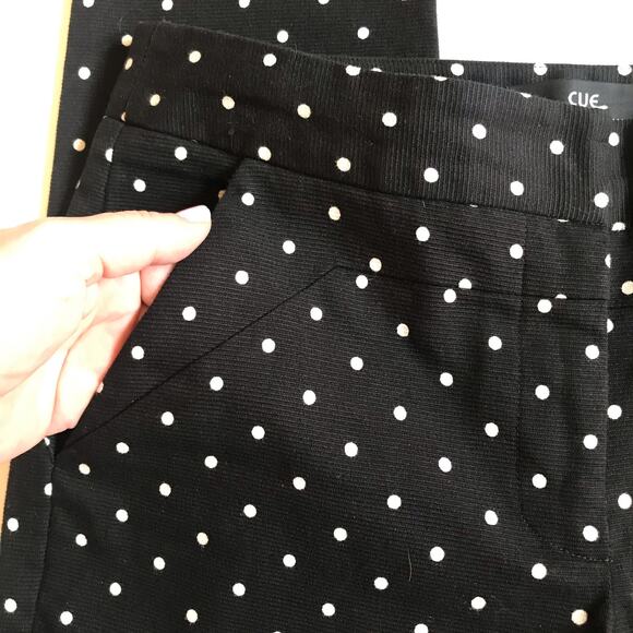 Cue Australia Black Straight Leg Pants White Polka Dots Size 6 EUC Cigarette - Picture 8 of 13